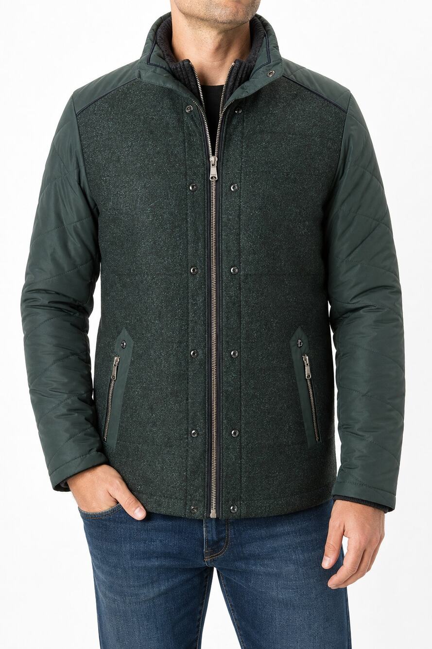 Barabas Mens Green Wool Blend Quilted Sleeve Jacket Size L Style 910 Streetwear